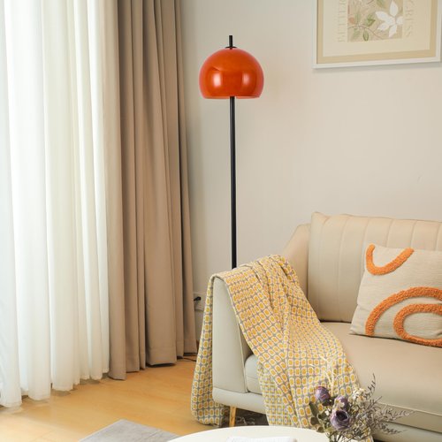 Ainedi Mid Century Floor Lamp, Mushroom Retro Floor Lamp with Orange Bell Glass Shade and Black Marble Base, Modern Standing Tall Lamp for Living Room, Bedroom, Home Office Deco