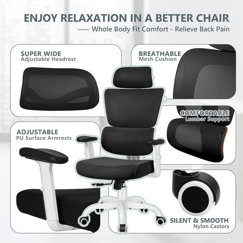 Winrise Office Chair Ergonomic Desk Chair, High Back Gaming Chair, Big and Tall Reclining chair Comfy Home Office Desk Chair Lumbar Support Breathable Mesh Computer Chair Adjustable Armrests(W-Orange)