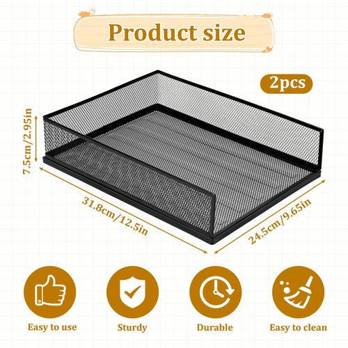 Magazine File Holder, 2 Pack Desk Organizer and Accessories, Metal Paper Tray Office Document Organizer Wire Mesh Letter Trays Stackable Desk File Storage Basket, Black