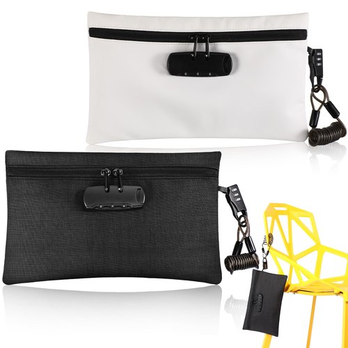 Sanwuta 2 Pack Money Bag with Lock Small Locking Money Bag for Beach Cash Wallet, 6.7 x 11 Inch(Black, White)