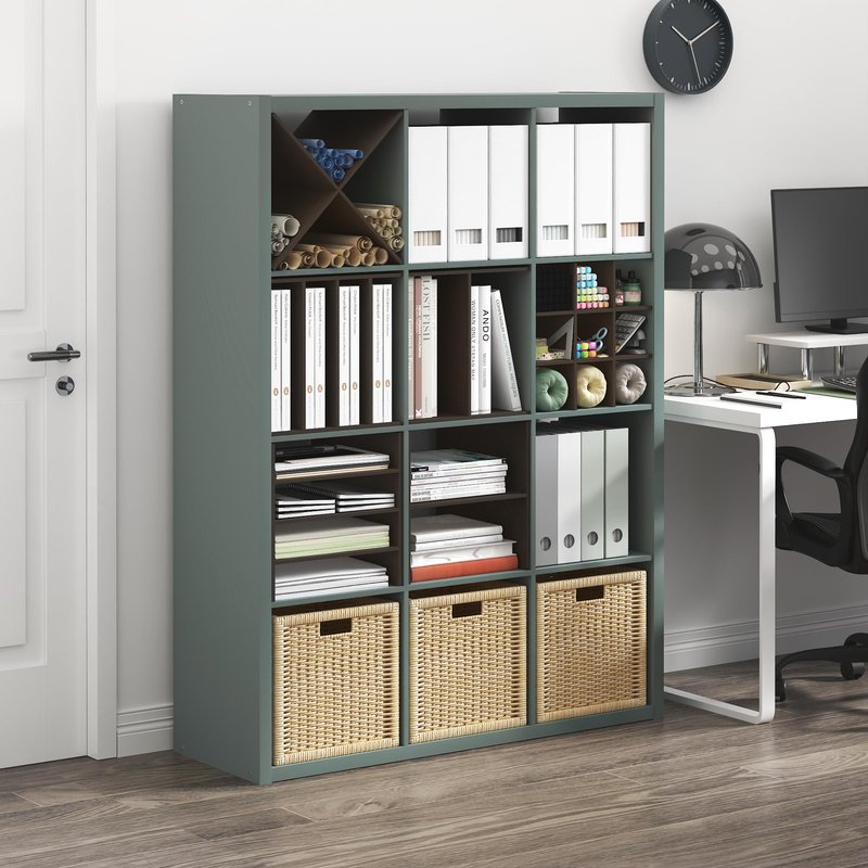 Furinno Cubicle Book Shelf, 12-Cube Bookshelf, Extra Thick Frame Reversible Bookcase with Open Back, 14.6" x 44" x 58", for Living Room, Bedroom, Home Office, Sage Green
