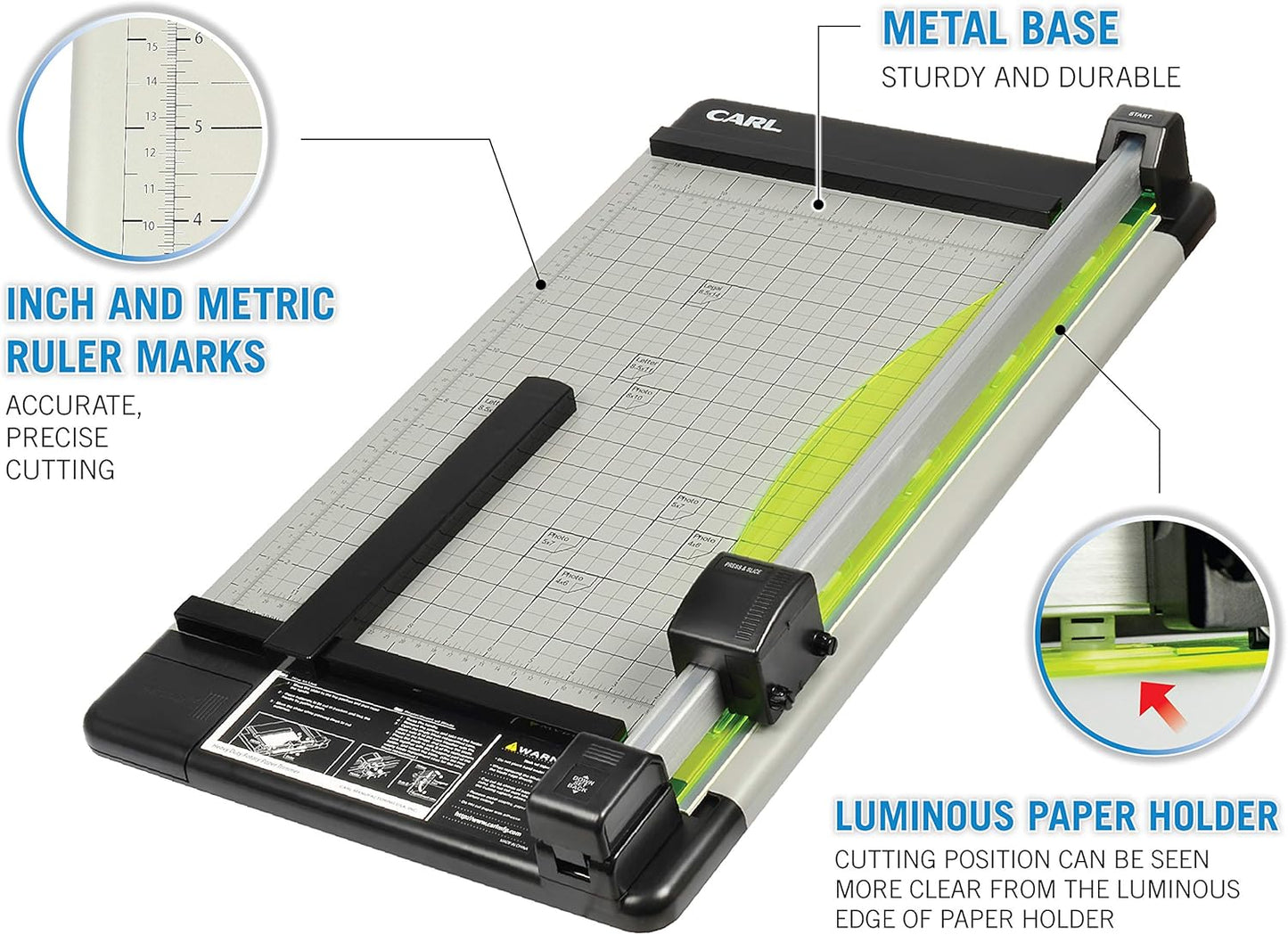 CARL Heavy Duty Rotary Paper Trimmer - 18-Inch Precision Cutting Tool in Black/Silver
