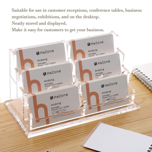 Business Cards Holder Display for Desk, Clear Acrylic Multiple 3 Tier 6 Slot Business Card Stand, Holds 300 Cards-1 Pack (6 Slots-H)