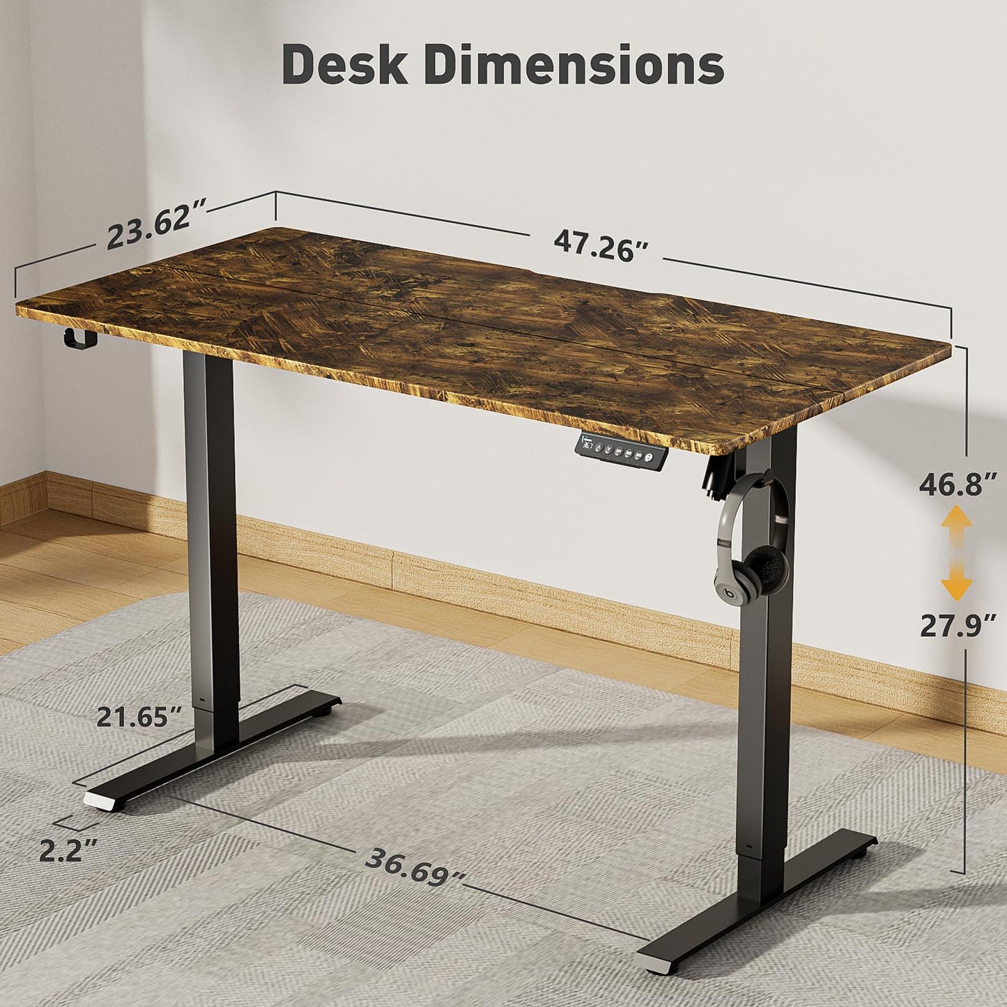 VVENACE 55x24 in Electric Standing Desk,Adjustable Height with Wheels,Brown