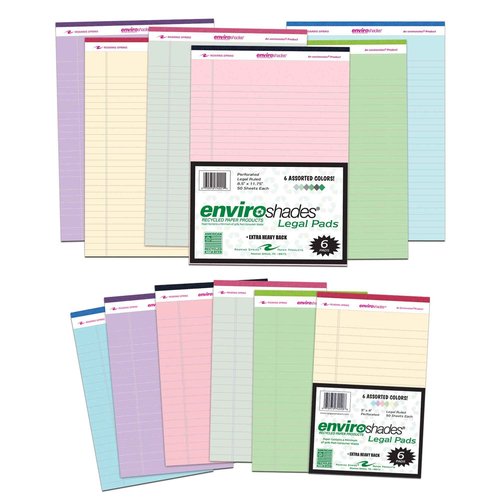 Roaring Spring Enviroshades Recycled Colored Legal Pads Bundle, 6 Packs, Standard & Mini Size, Assorted Colors
