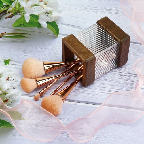 MultiBey 2PCS Walnut Desk Organizer Set, Wooden Pen Holder and Paper Clip Holder Box with Lid, Pencil Cup Pot for Desk, Wood Paper Clip Dispenser, Desktop Storage Accessories Wooden Stationery