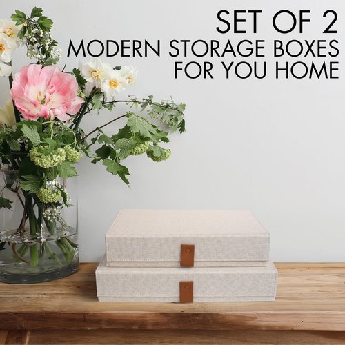 ZICOTO Decorative File Organizer Box Set of 2 and Photo Storage Boxes with Lids Bundle - Perfect to Safely Store Your Pictures, Documents, Scrapbooking Supplies, Keepsakes and Other Memories in Style
