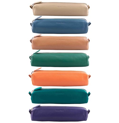 DiLoro Leather Zippered Fountain Ballpoint Rollerball Pens and Pencils Case Holder Pouch Genuine Full Grain Soft Nappa Leather (Light Green)