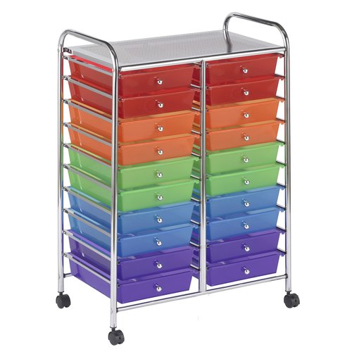 ECR4Kids 20-Drawer Mobile Organizer, Storage Cart, Assorted
