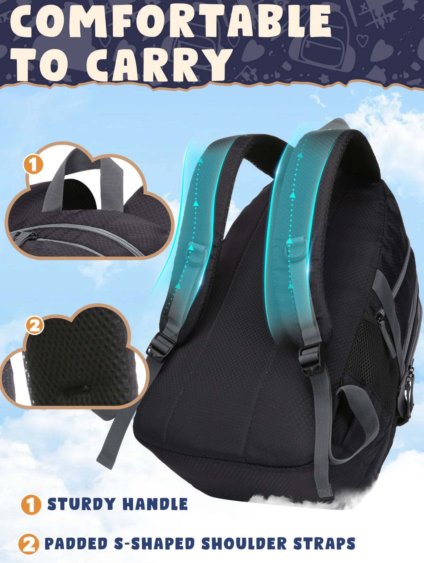 BLUEFAIRY High School Backpack for Girls Boys Middle School Bookbag for Kids Back to School Bag for College with Large Compartment Casual Daypack Mochilas para Niñas Adolescentes 18" Black