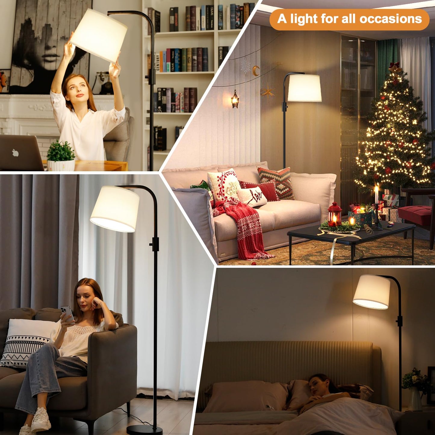 Ambimall Fully Dimmable Floor Lamp with 9W LED Bulb, Standing Lamp for Living Room with Adjustable Head, Modern Tall Light with Rotary Switch for Office, Black and White