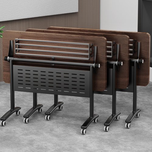 LoLuco Conference Table, Mobile Folding Conference Room Table with Wheels, Seminar Table with Flip-Top Design for Offices, Meeting Rooms and Classrooms (Black Walnut Desktop + Black Base, 63×24×30in)
