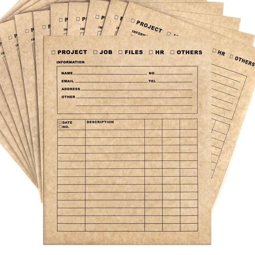 VistaRise Durable Heavy-Duty Multi-Purpose Kraft Paper Record Folders - Two-Pocket, Preprinted to Track Job Progress, Classification, and Storage (9.4" x 11.5", Pack of 25)