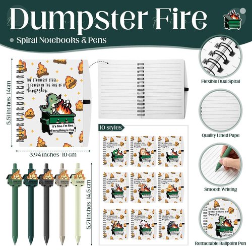 Resurhang 60 Pcs Dumpster Fire Gifts for Employee Dumpster Fire A6 Notebooks with Ballpoint Pens Bulk Funny Appreciation Gifts for Emergency Nurse Medical Assistant Team Coworker Christmas