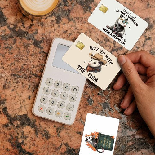 Funny Credit Card Skin Cover - 4 Pcs Fun Possum Opossum Debit Card Stickers Set, First of All I'm A Delight Personalized Debit Cards Skin Decal DIY Transportation Decorations