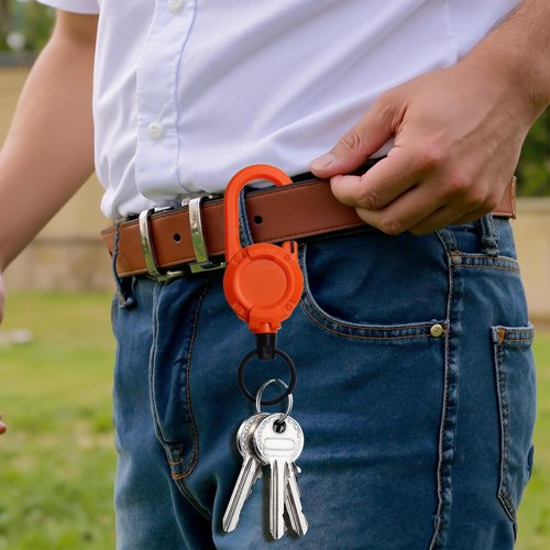 Heavy Duty Carabiner Badge Holder with Retractable Clip,Multitool Tactical ID Badge Reel with 23.6” Steel Retractable Cord for Men and Women(Orange 2 Pack)