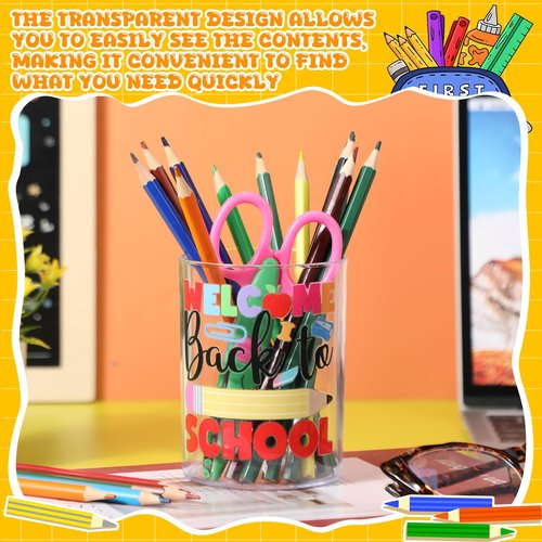 AmazingSpark 12 Pcs Pencil Dispenser for Classroom Plastic Pencil Holder Back to School Teacher Gifts Clear Pen Holder Desk Organizer Pen Cup Containers for Classroom Office Student Appreciation Gift