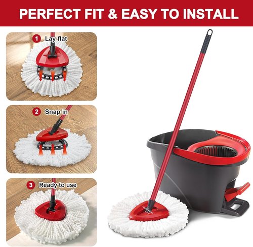 O-Cedar Mop Heads Replacement - 4 Pack Microfiber Refills for Easy Wring Spin System