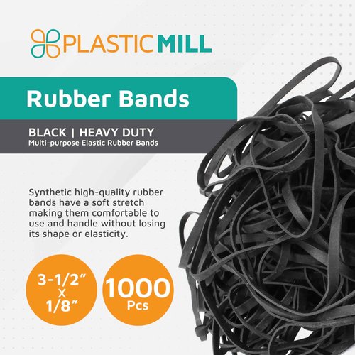 PlasticMill Black Rubber Bands Size 33 (3 1/2" x 1/8") - #33 Rubber Bands Office Supplies - Strong, Elastic Bands for Crafts, Balloon Garland, Cash, File Folders (1,000-Pack)