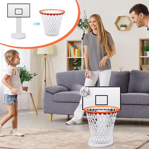 Burbell 2 Sets Basketball Trash Can Suit Gifts,White Wood Basketball Hoop Suit, 2 Pcs 4.5 Gallon Net Wastebasket Garbage Can 2 Hoop for Home Bedroom Office Gym Kitchen Sport Outdoor Living Room