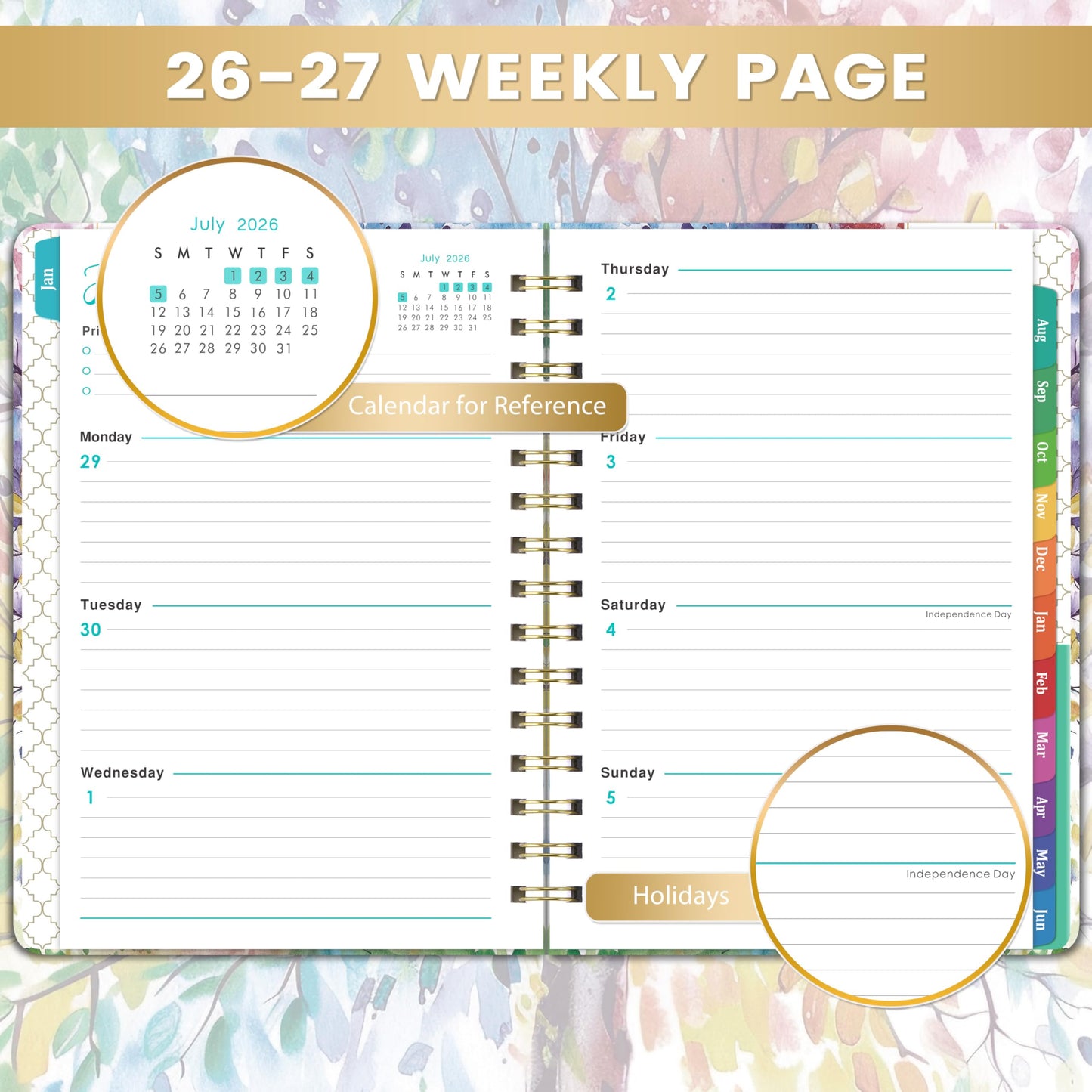 Planner 2026-2027 - 2026-2027 Planner Weekly and Monthly, July 2026 - June 2027, 6.4"x 8.5", with Elastic Closure, Inner Pocket, Coated Tabs