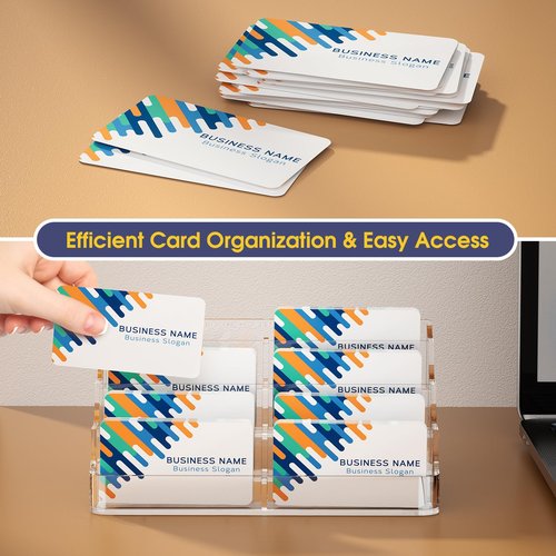 MaxGear Acrylic Business Card Holder for Desk Multiple Business Card Holders, Premium Cards Stand, Clear Plastic Cards Display Holder with 4 Tier for Exhibition, Home and Office, 8 Pocket, 2 Pack