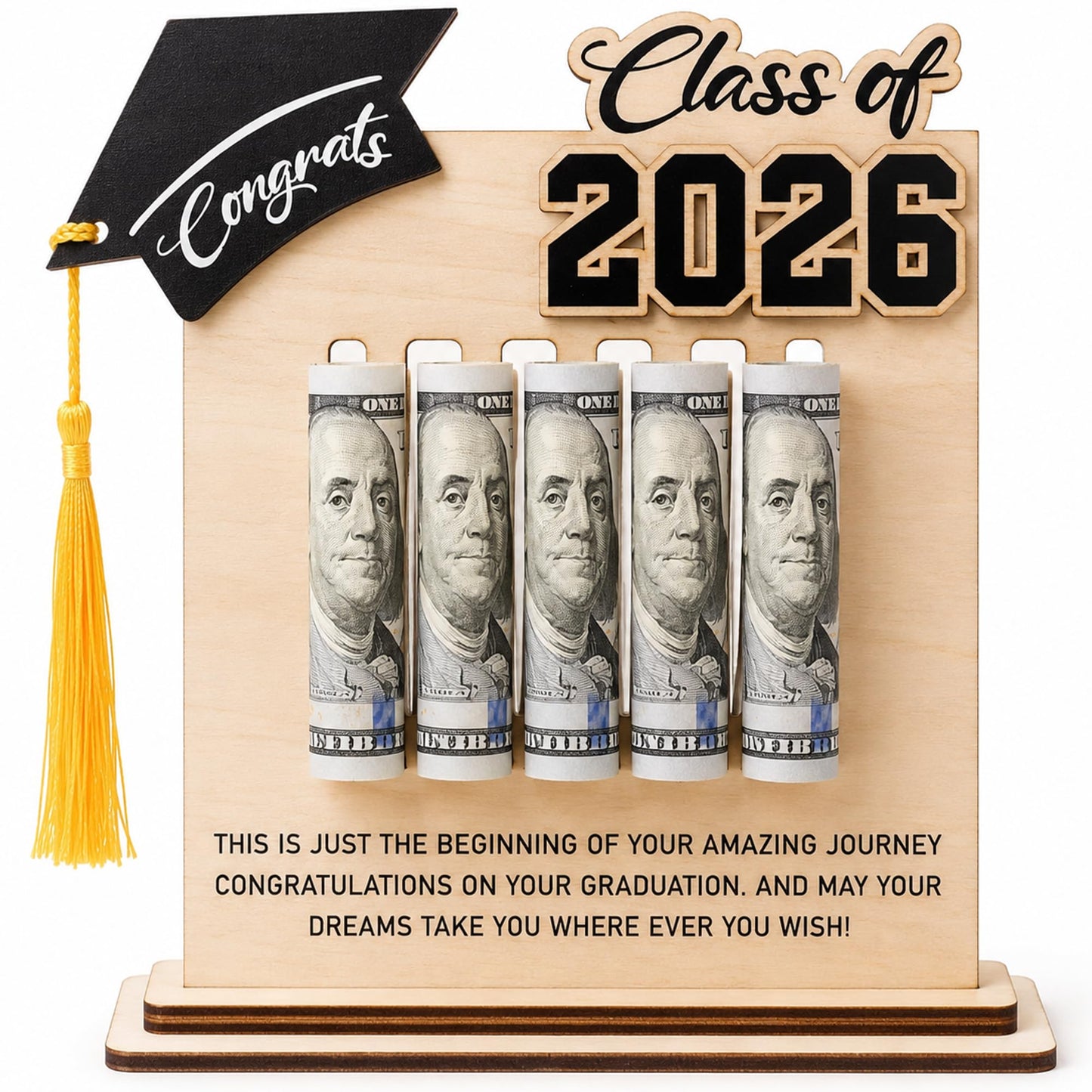 KATINAT Class of 2026 Graduation Money Holder 2026, Wooden Graduation Money Cash, Unique Graduate Gifts for Him Her Daughter Son Seniors, Graduation Gifts