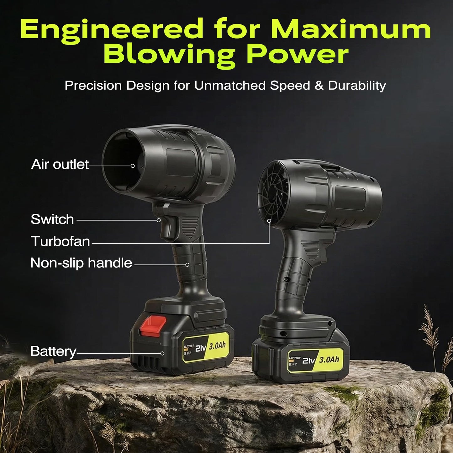 IOOKNA Leaf Blower Cordless, 100000 RPM Electric Portable Leaf Blower with 21V, 2 x 3.0Ah Battery, Ultra-Light Turbo Handheld Blower for Leaves, Patio, Snow, Lawn, Dust