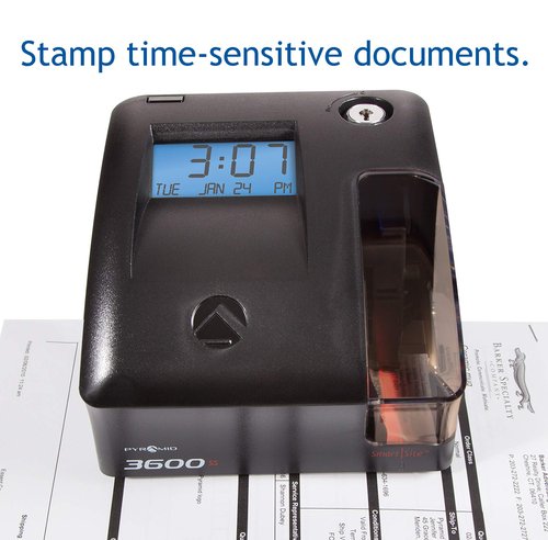 Pyramid Time Systems - 3600SS Dual Function Employee Time Clock and Document Stamp with SmartSite LED Alignment and Tri-View Window - Includes 25 Time Cards, Ribbon, 2 Security Keys