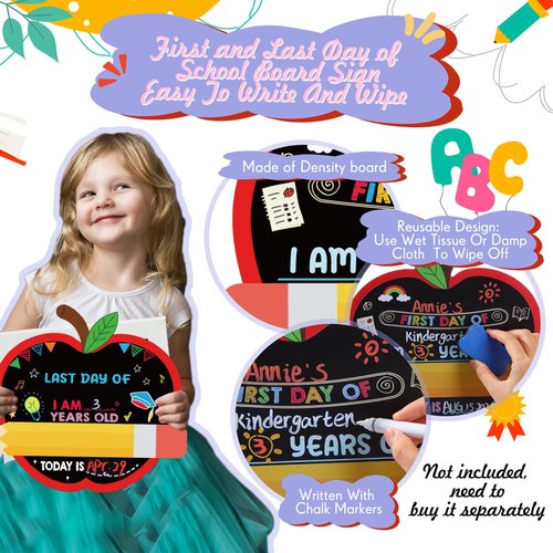 Feifeiya 4 Pack First and Last Day of School Chalkboard Double Sided Back to School Sign Preschool Kindergarten Chalkboard Sign Reusable Board for Photo Prop Supplies(10"x10")