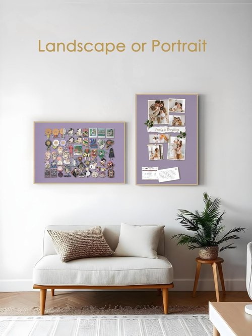 Lightomorrow Bulletin Board - 40 x 30 Inches Mystic Violet Fabric Cork Board with Golden Frame & 10 Push Pins