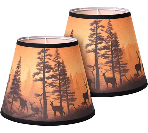 Small Lamp Shades Set of 2, Deer Lamp Shades for Table Lamps 7.5" Top x 11.8" Bottom x 9.5" High, Fabric Lampshade Replacement for Bedside Lamp, Wall Sconces, Spider Fitter, Clip on Adapters