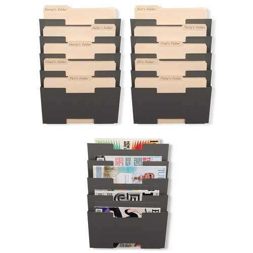 Wallniture Lisbon 15-Tier Wall Mounted File Holder and Desk Organizer, Metal Gray Office Organization and Storage Rack