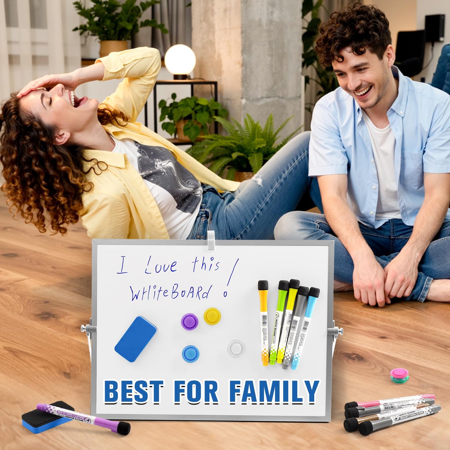 Grtard Magnetic Dry Erase White Board with Stand, 12''x8'' Double-Sided White Board, Desktop Whiteboard with Stand, Magnetic WhiteBoard Portable, Dry Erase Board for ToDo, Drawing