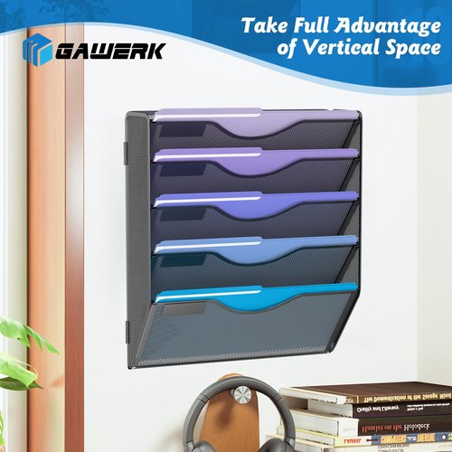 Gawerk Hanging File Organizer (Black, 5 Tier)