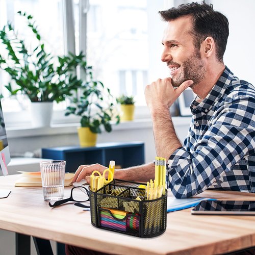 Oop-free Pencil Holder for Desk with Drawer, Desktop Organizer, Mesh Desktop Accessory Office Supplies Multi-functional Caddy with 8 Compartments for Office/School/Classroom