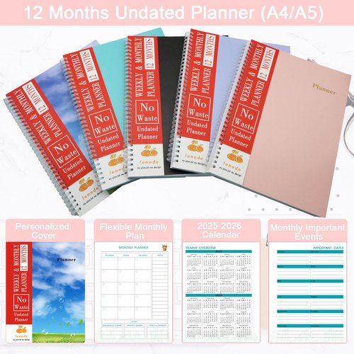 8.5"×11" Undated Weekly Planner, 158 Pages Non Date Monthly Planner Weekly To Do List Notepad with Goals & Note, A4 Large Blank Monthly Planners for Women Men Homeschool Office Supplies