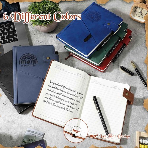 Dunzoom 6 Sets Back to School Teacher Appreciation Gifts Hardcover A5 Leather Notebooks with Pen First Day of School Gifts for Teacher Form Student Journal Notepads Office Supplies