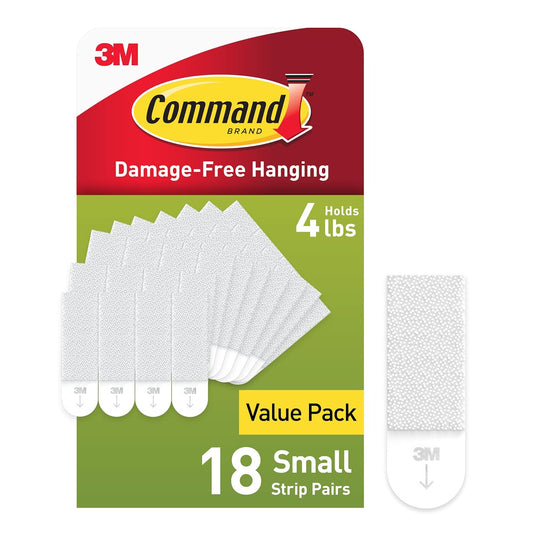 Command 4 lb Small Picture Hanging Strips - 18 Pairs for Damage-Free Wall Decor | White Adhesive Strips