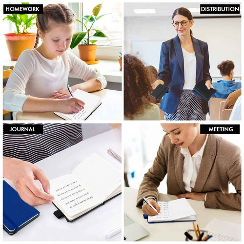 feela 15 Pack Pocket Small Notebooks Bulk, Mini Cute Notepads Hardcover College Ruled Lined Journals with Pen Holder for School Business, with 15 Black Pens, 3.5”x 5.5”, A6, Black Navy Dark Green