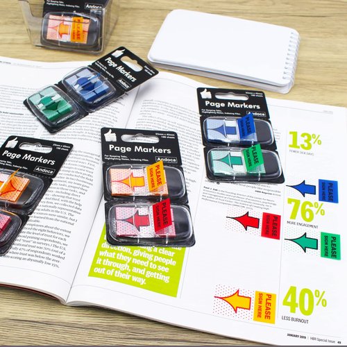 Please Sign Here Message Flags Assorted Color, 400 Pages Total, 0.98 x 1.77 Inch Wide, Easy to Post, 50 Flags/Dispenser, 8 Dispensers/Pack