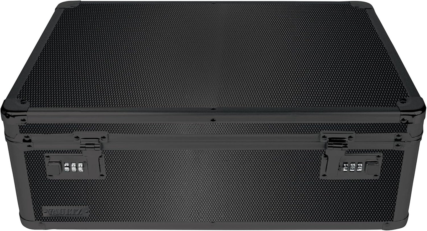 Vaultz Storage Lock Box - Lockable 6.5 x 19.25 x 13.5 Inch Trunk with Combination Lock | Black on Black