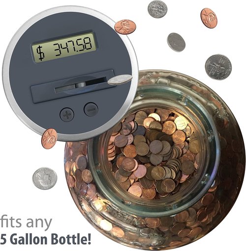 Digital Coin Counter - Fits 5 Gallon Water Jugs & Bottles with 2.5" Diameter Opening