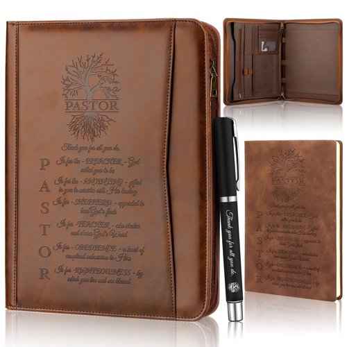 3 Pcs Christmas Religious Christian Gifts Pastor Appreciation Gifts Leather Portfolio Christian Bible Prayer Journal For Men Women Scripture Pen Notebook Bible Study Supplies(Pastor)