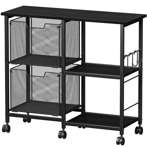 Sbanmao 2 Drawer File Cabinet, Lateral Filing Cabinet, Rolling Printer Cabinet Cart with Open Storage Shelf, Office Storage with Wheels, Home Furniture, Black