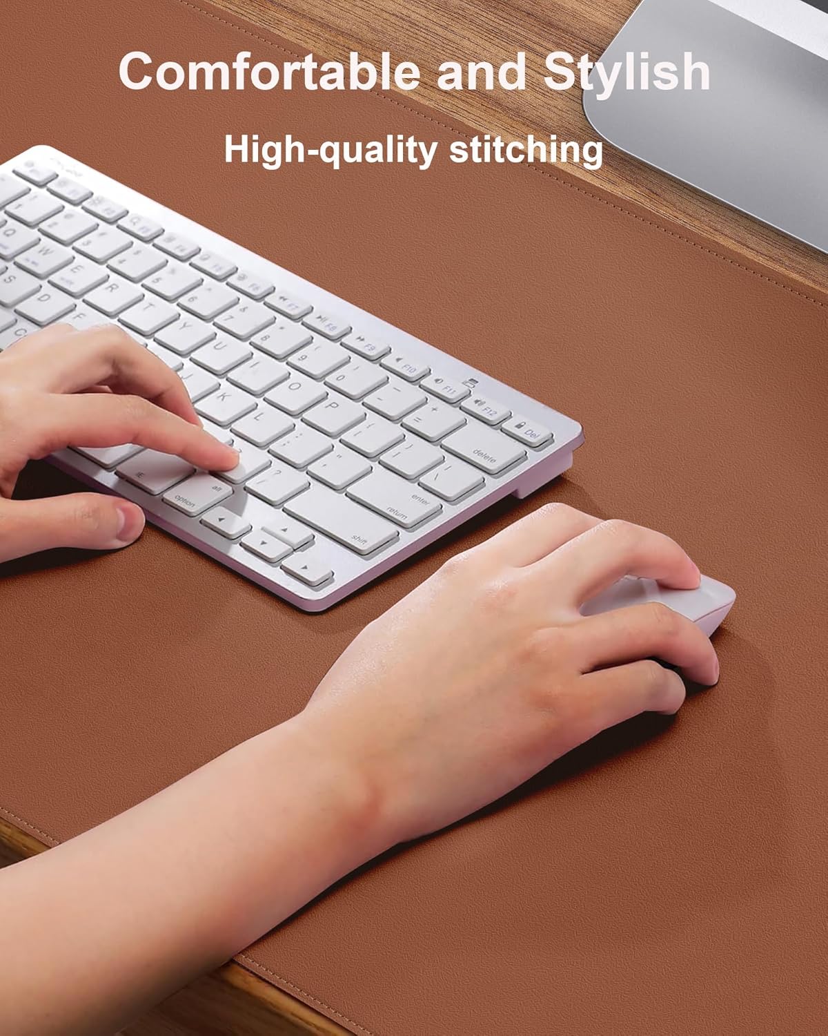 Skiennix Leather Desk Mat - Non-Slip PU Leather Mouse Pad | Waterproof Office Blotter (Brown, 31.5" x 15.7")
