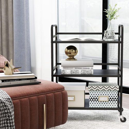 HDANI 3 Tier Metal Utility Multipurpose Rolling Cart,Large Capacity Heavy Duty Cart with Lockable Wheels Rolling Cart with 2 Lockable Wheels for Home,Office,Kitchen,Bathroom,Bedroom(Black)