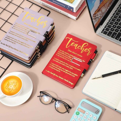 Chuangdi 6 Sets Teacher Appreciation Gifts Bulk Teacher Graduation Notebook Hardcover A5 Leather Journal with Metal Buckle Ballpoint Pen Thank You Inspiration Gift for Sunday School Employee Coworker