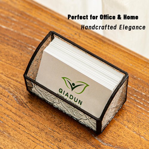Giadun Business Card Holder for Desk, Mosaic Glass Business Card Holders Name Card Stand Organizer Cards Display for Office Exhibition Reception Black