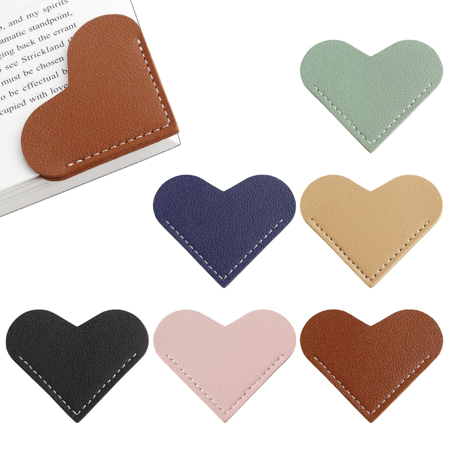 Leather Heart Bookmarks 6 Pieces, Adorable Cute Bookmarks for Book Lovers, Decorative Supplies to Organize Your Bookmark Corner, A Reading Gift for Female Readers, Bookmark Enthusiasts, and Book Clubs